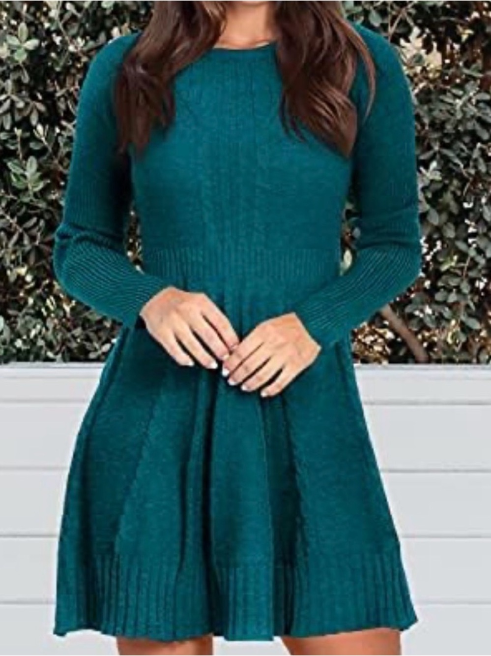 Teal Knit Long-Sleeve Fit & Flare Dress